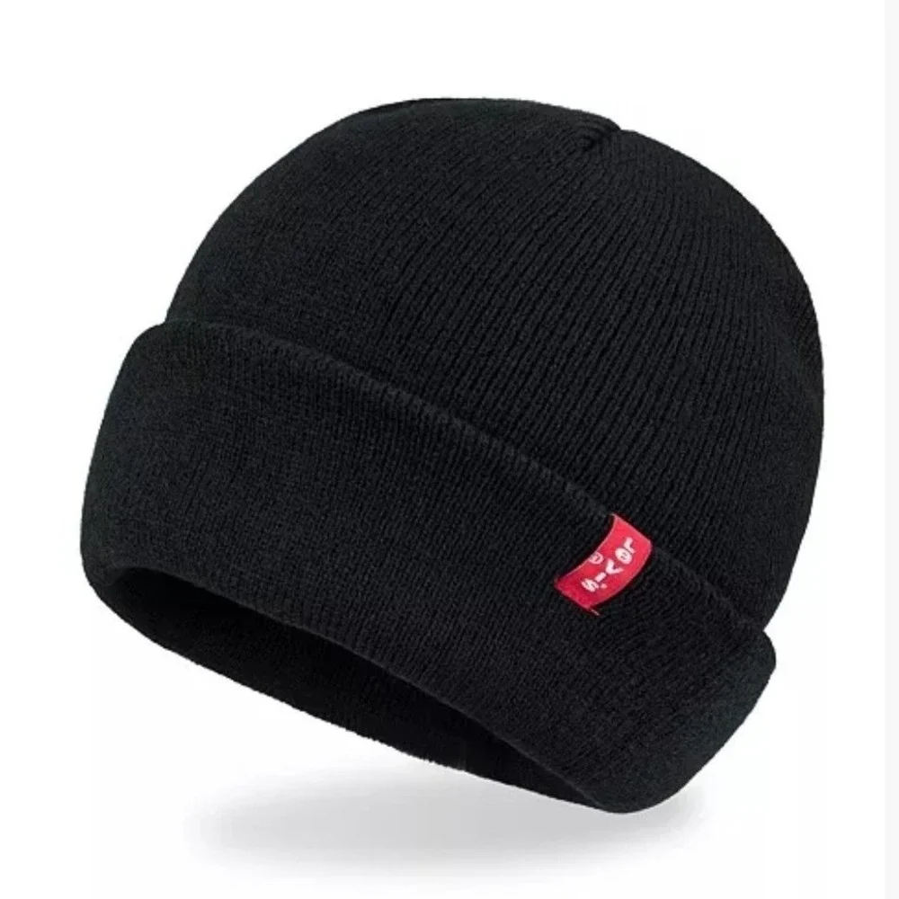 Levis Mens Beanie and Scarf Gift Set Black Knit Winter Accessories,one size. NEW